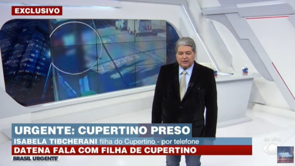 Datena ignora Band e para entrevista com filha de Cupertino após choro Datena ignora Band e para entrevista com filha de Cupertino após choro