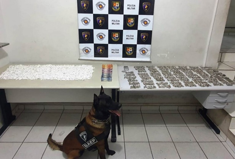 Vídeo - Operação com Baep e canil apreende 5,3kg de drogas em Marília; um preso