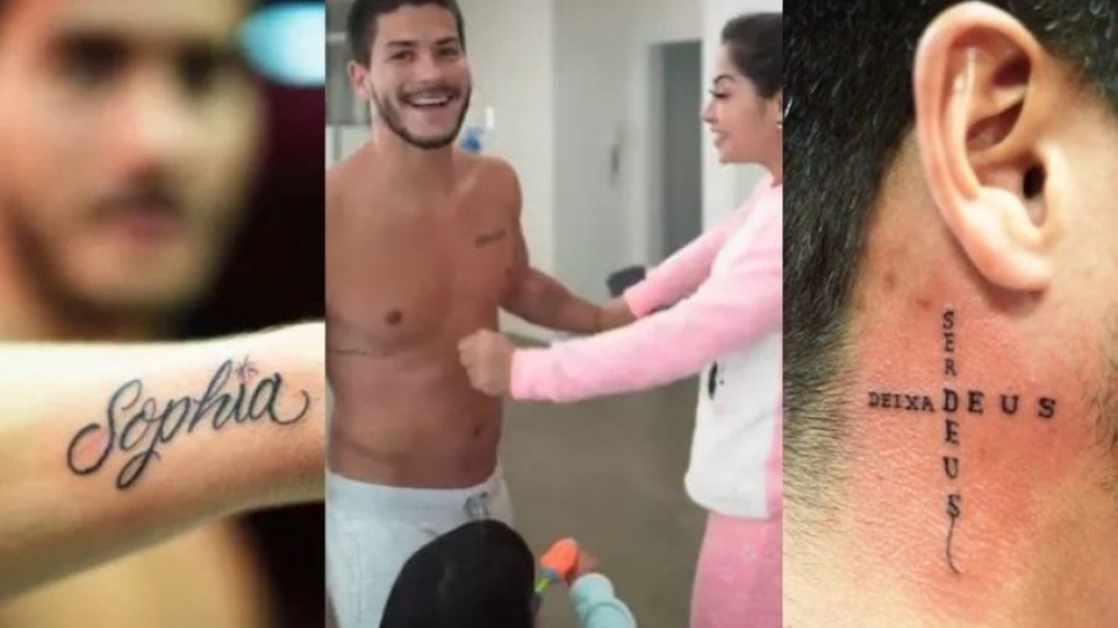 Arthur Aguiar tatua homenagem a Maíra Cardi, filha e fãs Arthur Aguiar tatua homenagem a Maíra Cardi, filha e fãs