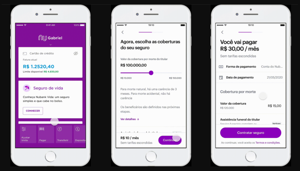 Seguro de vida é contratado pelo app (Imagem: Reprodução/Nubank)