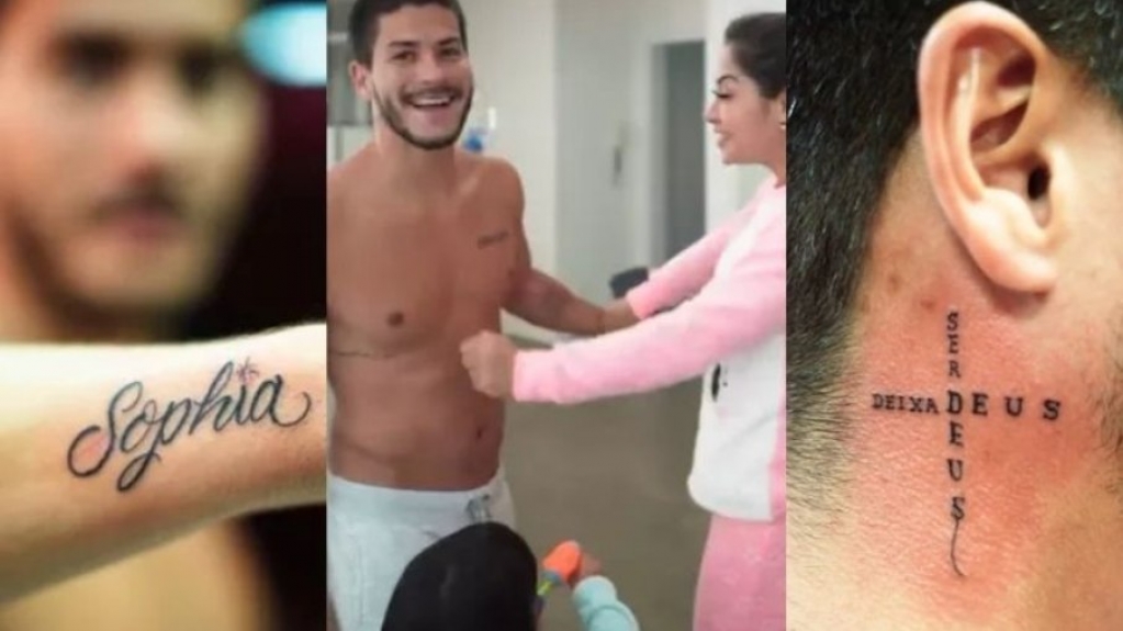 Arthur Aguiar tatua homenagem à Maíra Cardi, filha e fãs Arthur Aguiar tatua homenagem à Maíra Cardi, filha e fãs