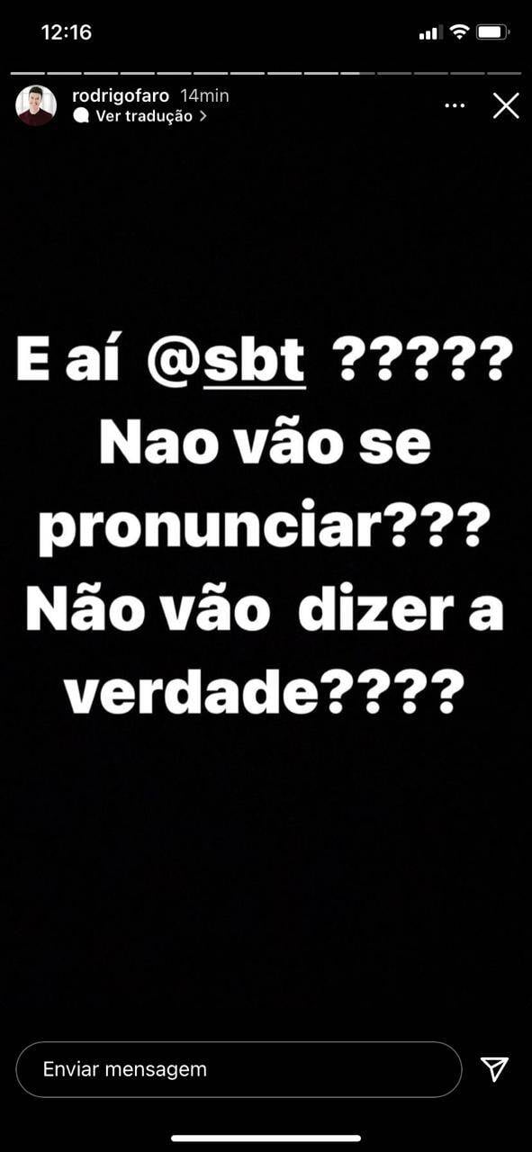 Stories de Rodrigo Faro. Foto: Reprodução/Instagram