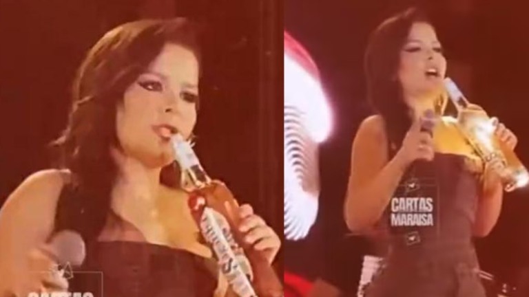 Vídeo de Maraisa confundindo garrafa com microfone em show viraliza: ‘Bêbada?’