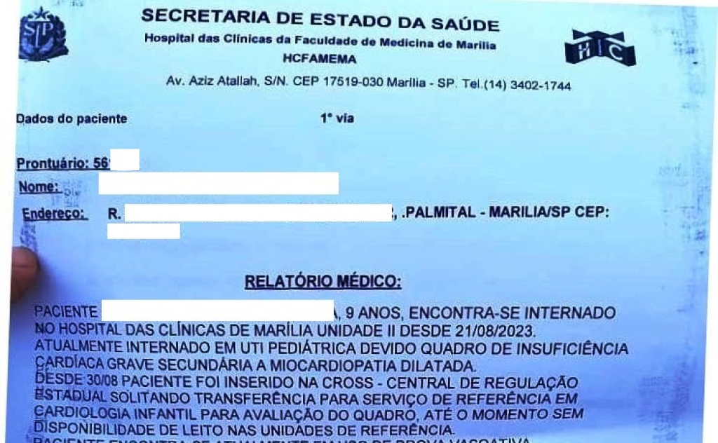 Cadê a vaga - Justiça manda Saúde internar menino de Marília em hospital referência em cardiologia