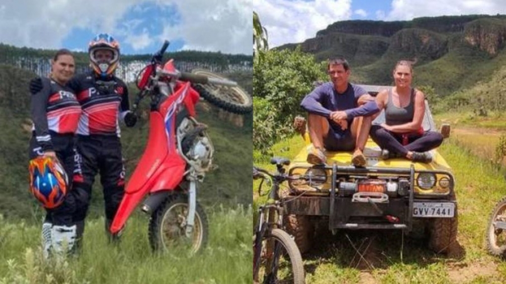 Sexóloga Laura Muller pratica trilha em moto com o namorado