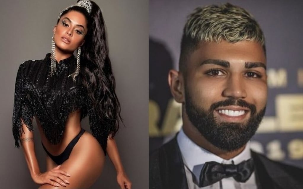 Aline Riscado e Gabigol são vistos chegando juntos ao camarote da Beija-Flor