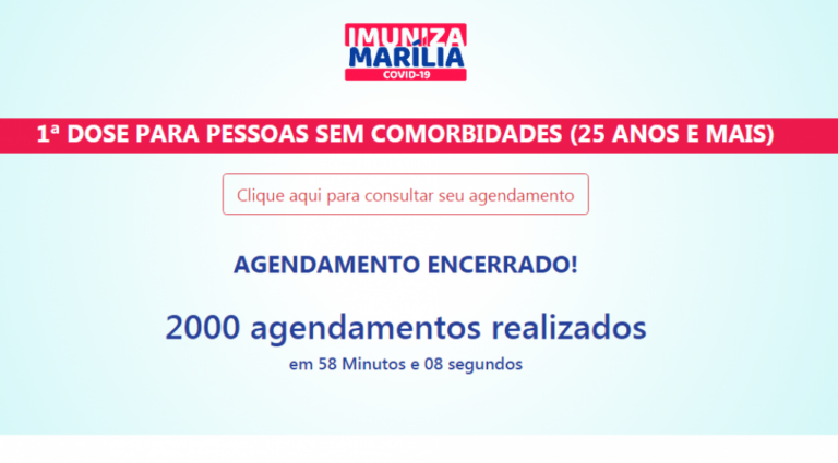 Cadastro para vacinação acima de 25 anos encerra vagas em 58 minutos