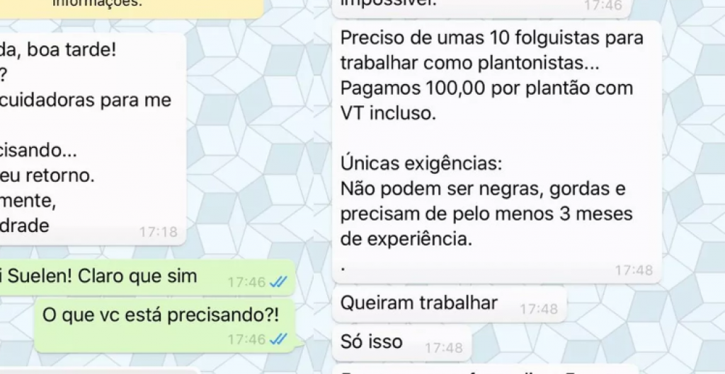 Oferta de empregos veta ‘negras e gordas’ e vira caso de polícia em MG