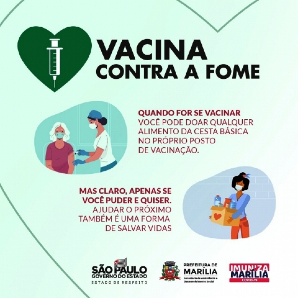 Marília reforça pedido para doações de alimentos durante vacinação Marília reforça pedido para doações de alimentos durante vacinação