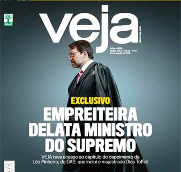 Reprodução da capa da Veja que traz informação sobre delação contra Tofoli