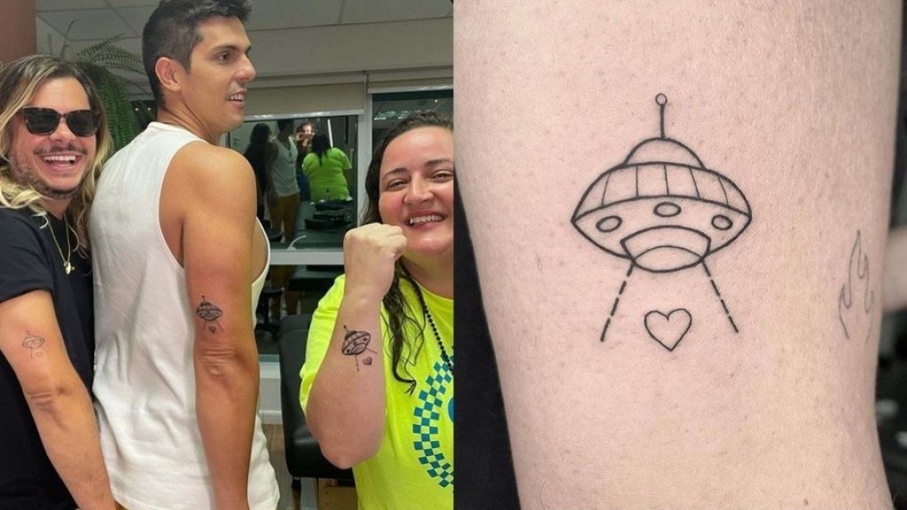 Marcus Majella, Ju Amaral e Rafael Infante fazem 'tatuagem de amizade'