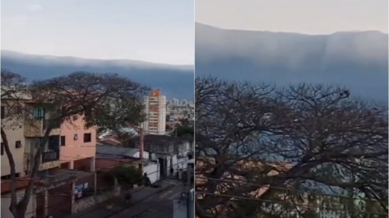 Montagem iG / Imagens: divulgação Defesa Civil – 03.07.2023 ‘Paredão’ de nuvem formado no céu de Santo André