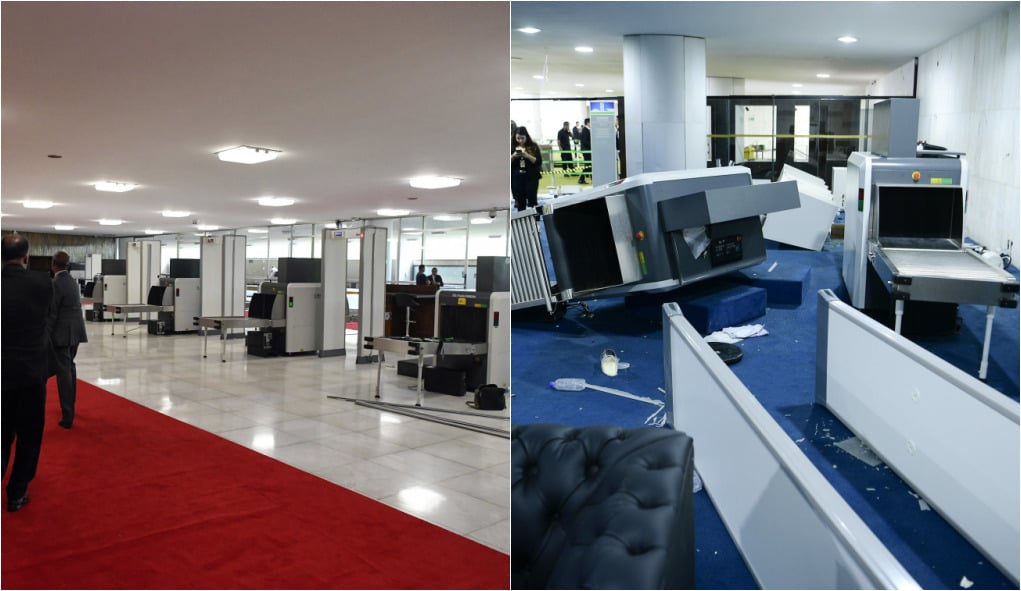 Antes e depois dos ataques no Congresso Nacional. Foto: Montagem iG / Imagens: Geraldo Magela/Agência Senado e Pedro França/Agência Senado