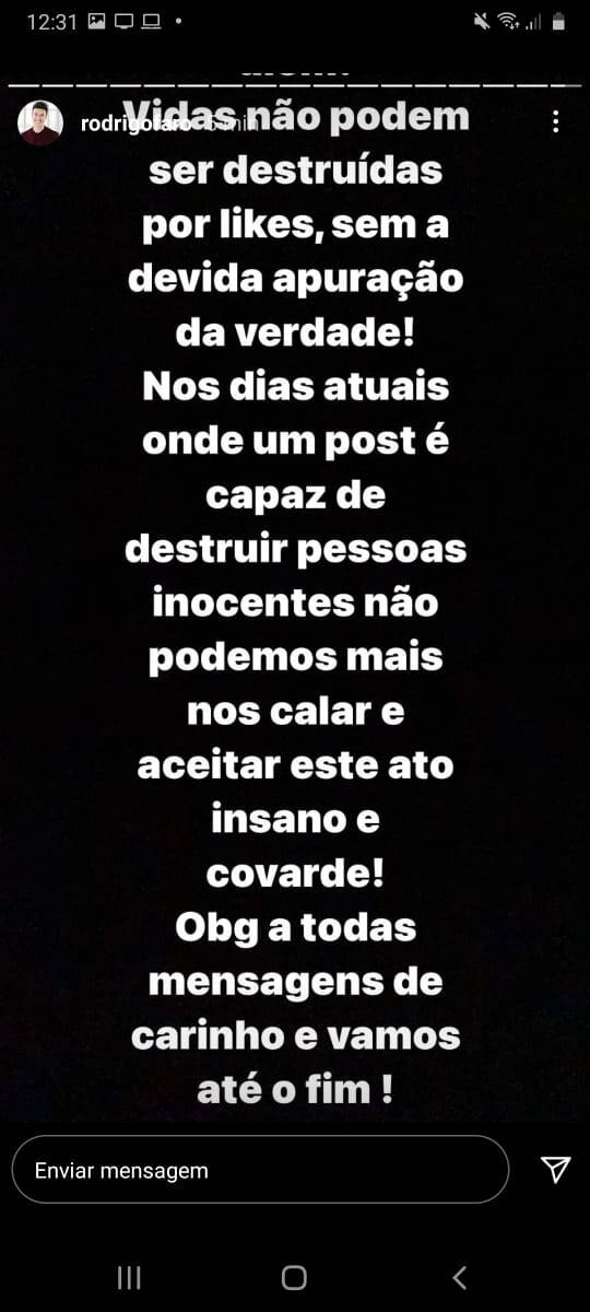 Stories de Rodrigo Faro. Foto: Reprodução/Instagram