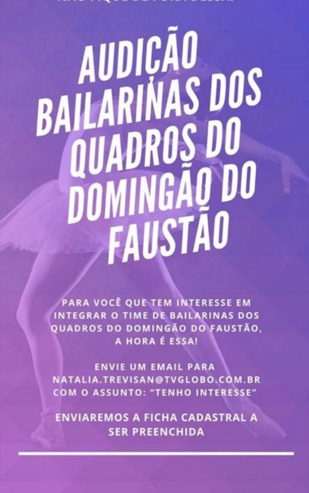 "'Domingão do Faustão" abre inscrições para recrutar novas bailarinas