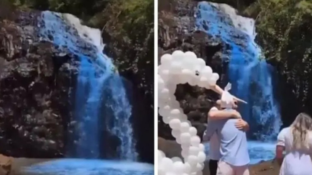MP irá investigar chá de revelação em cachoeira em que água ficou azul