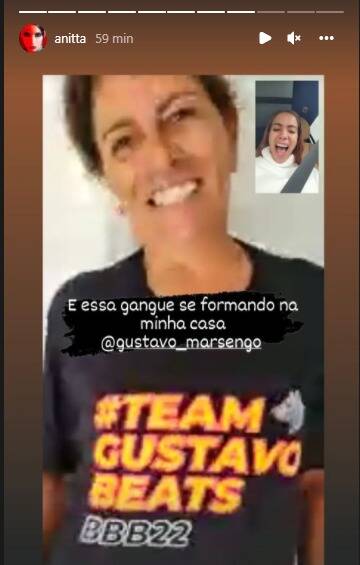 'BBB 22': Anitta reage a familiares usando camiseta de participantes. Foto: Reprodução/Instagram 15.03.2022