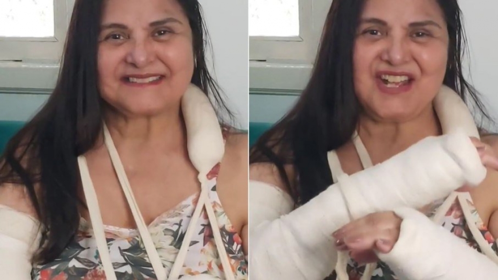 Elizângela leva tombo e quebra os dois braços Elizângela leva tombo e quebra os dois braços