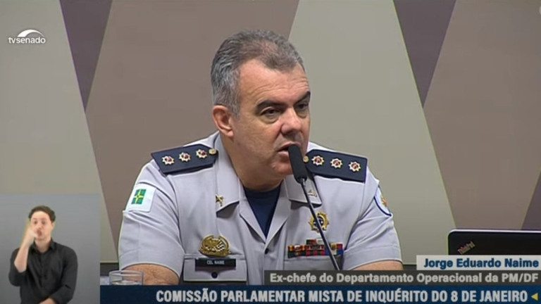 Reprodução TV Senado Ex-comandante da PM-DF, Jorge Eduardo Naime, durante depoimento na CPMI dos atos antidemocráticos