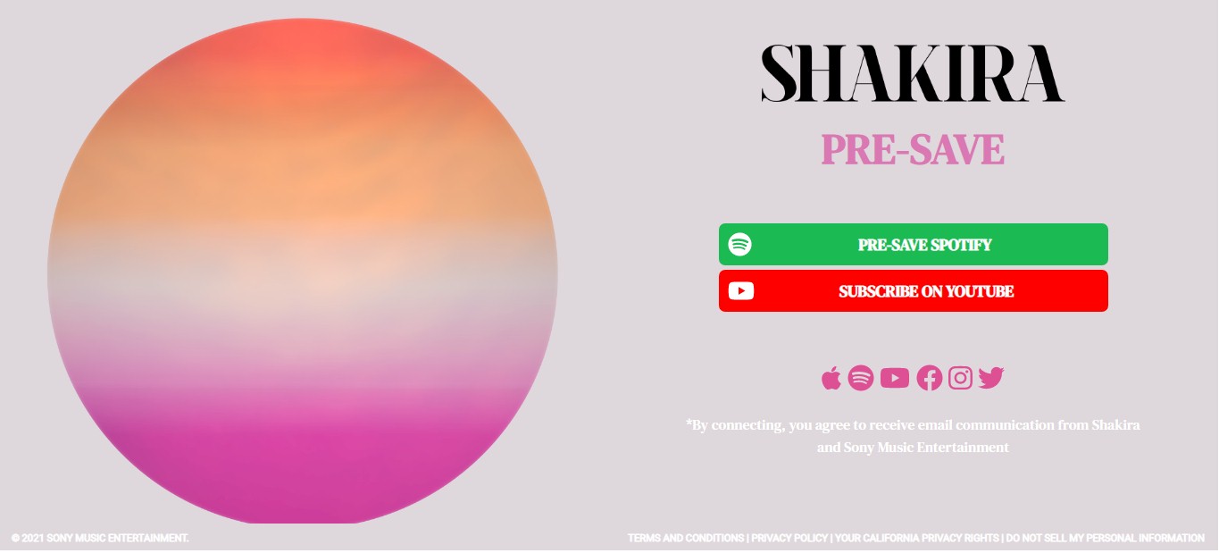 Shakira disponibiliza o pré-save de seu novo single 
