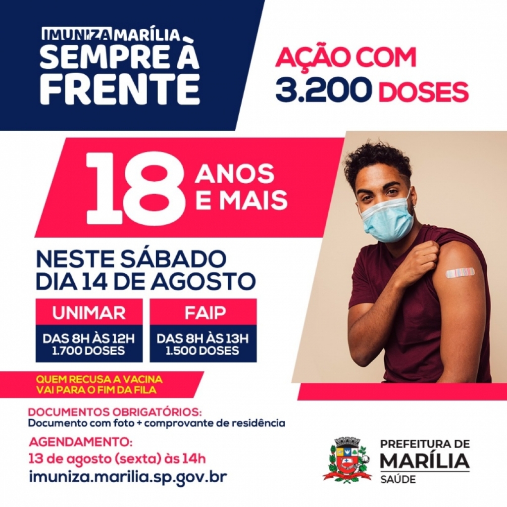 Vacinação acima de 18 anos abre cadastro nesta sexta para 3.200 doses