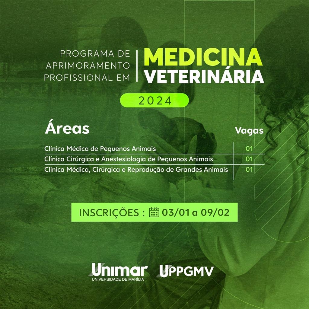 Vagas Abertas para o Programa de Aprimoramento em Medicina Veterinária da Unimar