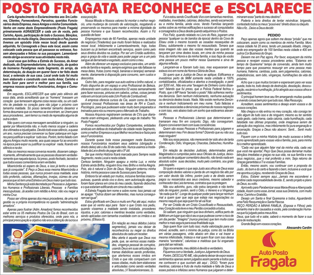 POSTO FRAGATA RECONHECE e ESCLARECE