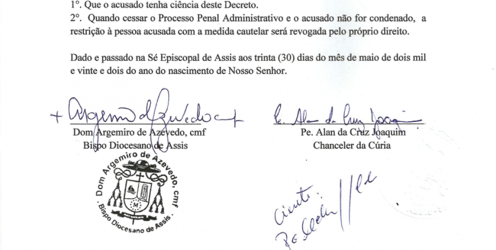 Diocese de Assis afasta padres acusados de abuso por ex-seminarista