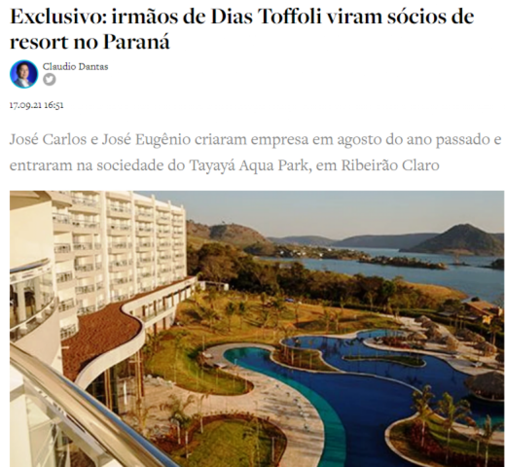 Antagonista diz que irmãos de Dias Toffoli viraram sócios no Tayayá