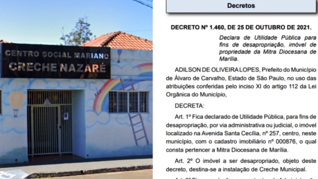 Prefeito de Álvaro de Carvalho ameaça desapropriar creche e cria racha com Diocese de Marília