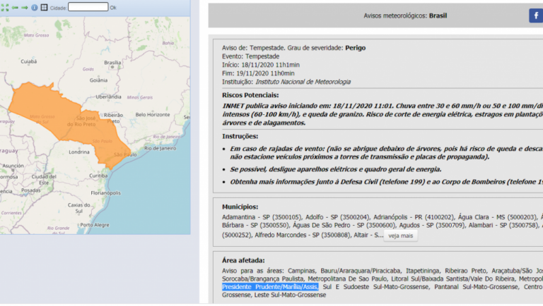 Inmet e Defesa Civil divulgam alertas de tempestades e incluem região; assista