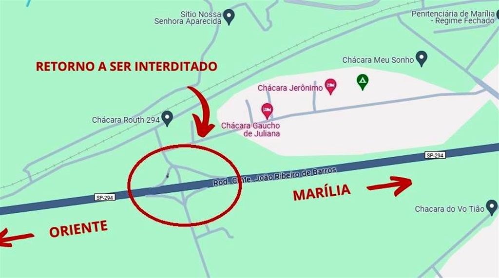 Obra de duplicação interdita alça de retorno da rodovia SP-294 em Marília