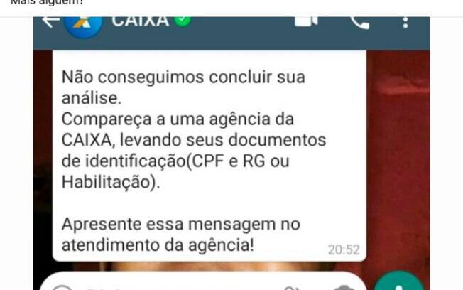 No grupo Auxílio Emergencial Dúvidas, no Facebook, beneficiários mostram prints de conversas com o banco