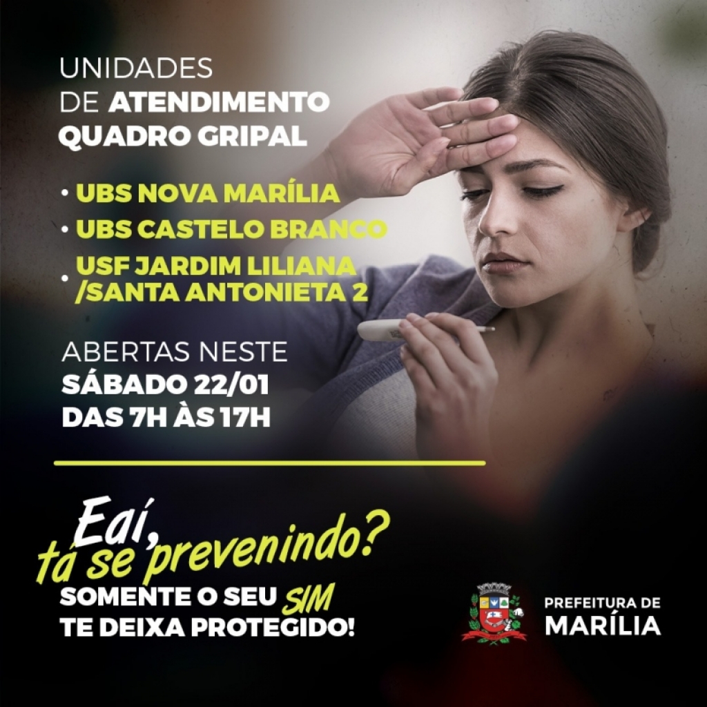 Postos de saúde abrem sábado para pacientes com quadro gripal em Marília
