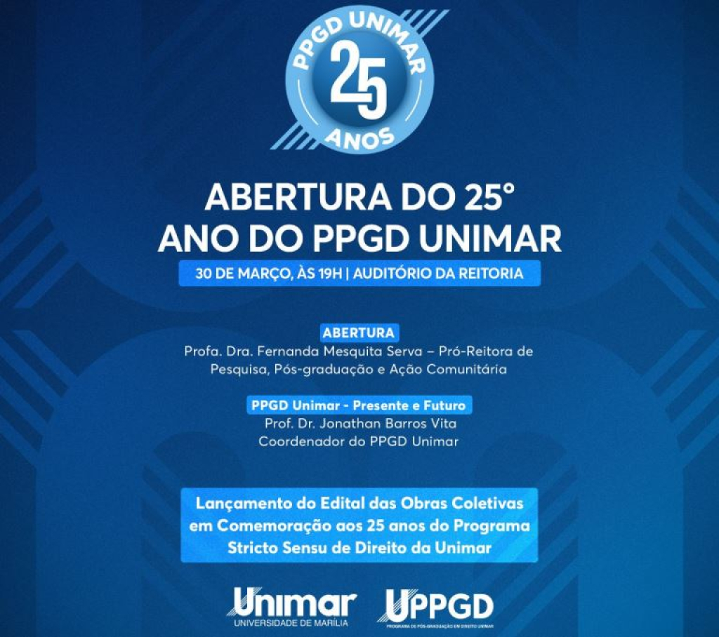 Unimar abre comemoração de dos 25 anos do Programa de Mestrado e Doutorado em Direito