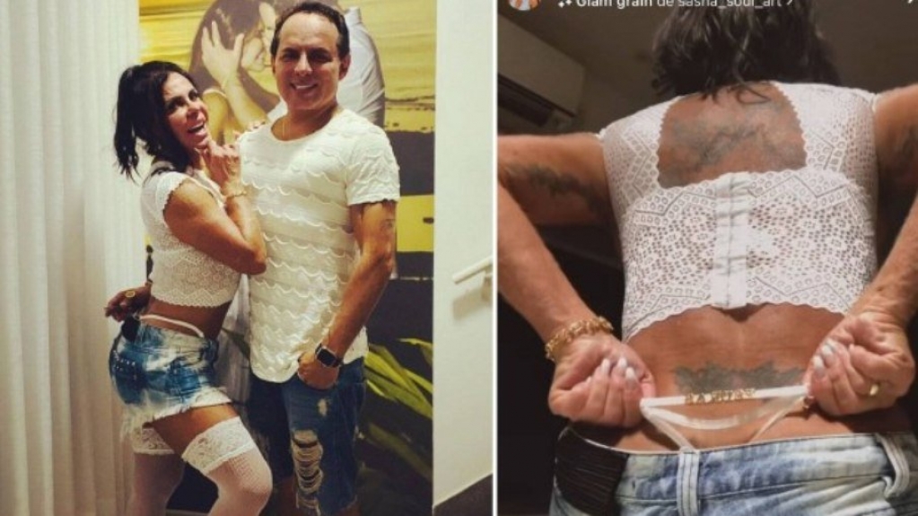 Gretchen homenageia o marido usando calcinha com o nome dele Gretchen homenageia o marido usando calcinha com o nome dele