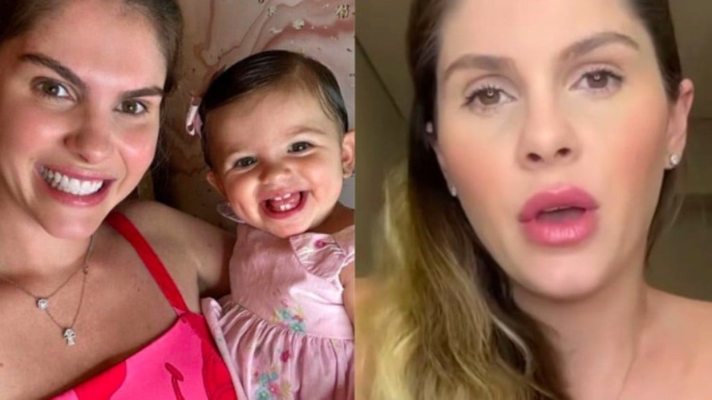 Reprodução/Instagram Bárbara Evans se viu no centro de uma polêmica ao permitir que sua filha de um ano e meio, Ayla, provasse um pedaço de bolo