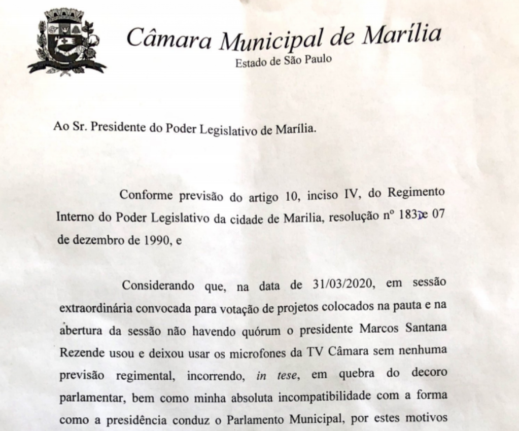 Vereadores renunciam a cargos na mesa da Câmara em Marilia