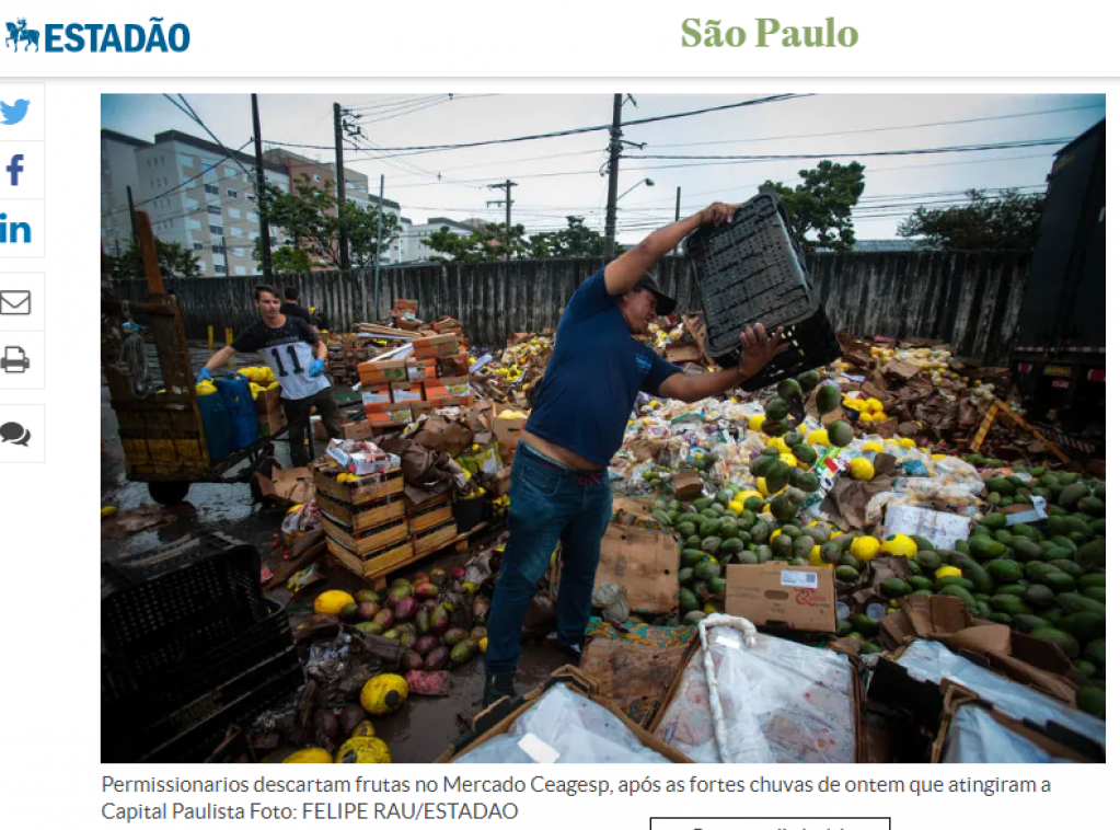 Ceagesp descarta pilha de alimentos após inundação; desperdício repercute