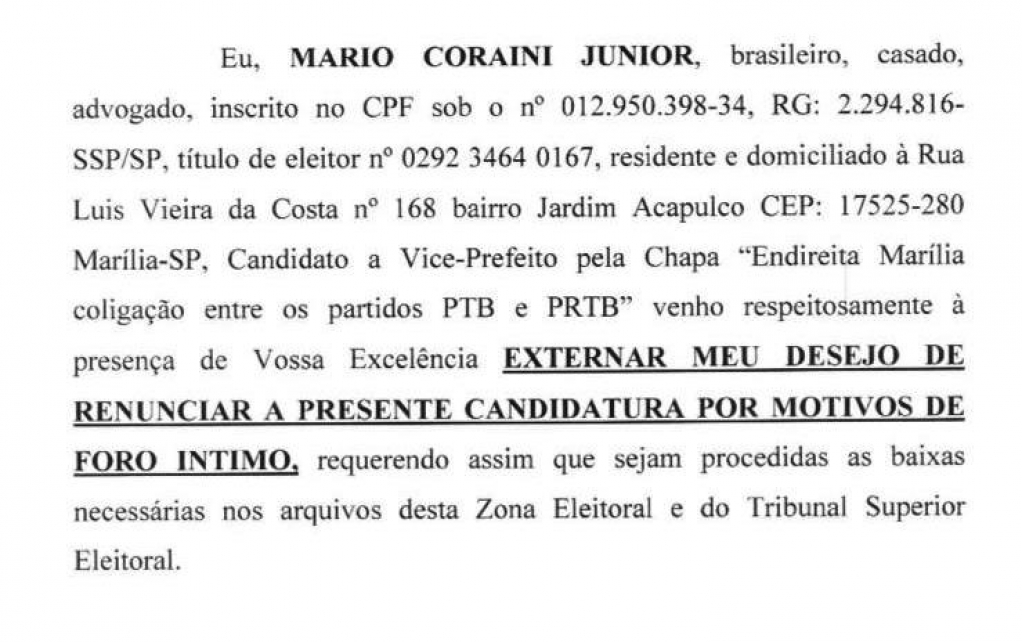Coraíni renuncia e Juliano avalia quatro nomes para novo candidato a vice Coraíni renuncia e Juliano avalia quatro nomes para novo candidato a vice