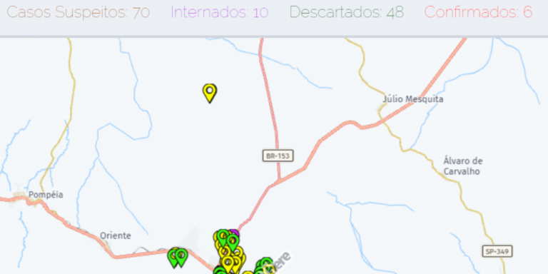 Mapa do Coronavírus em Marília mostra suspeitas em distrito; 74 esperam exame
