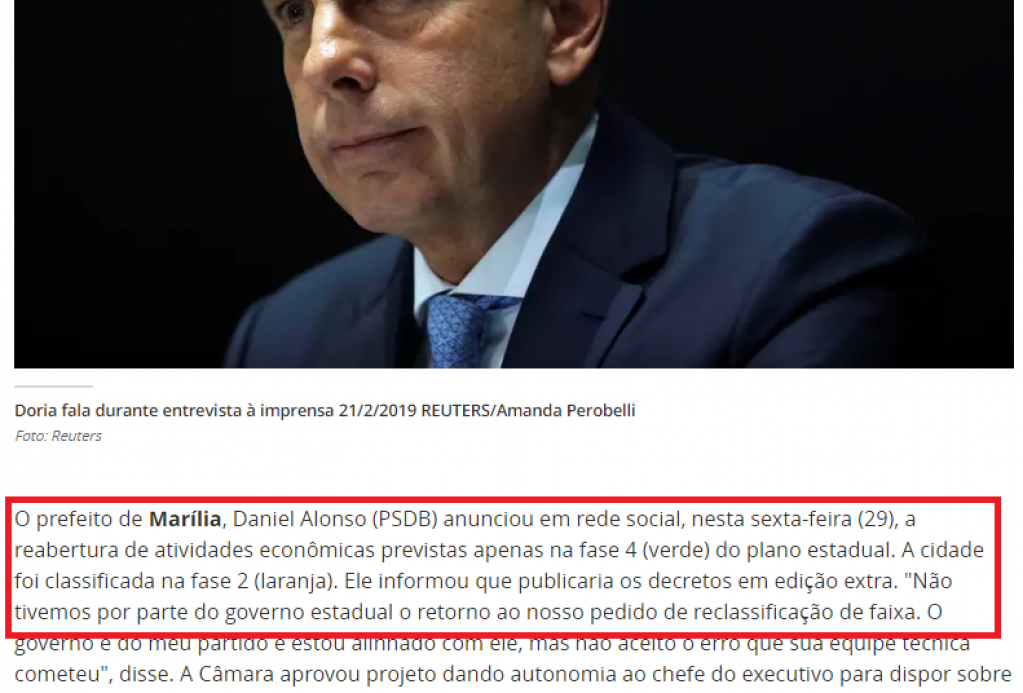 Desobediência de Marília repercute; cidade refaz mapa estadual da flexibilização Desobediência de Marília repercute; cidade refaz mapa estadual da flexibilização