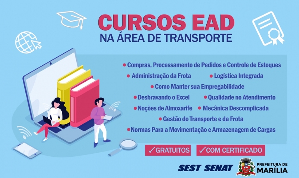 Marília terá dez cursos profissionais gratuitos na área de transportes; aulas online