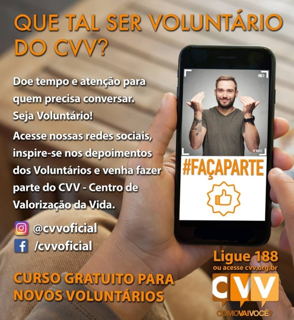 ‘CVV de Marília abre vagas para novos voluntários e inicia curso no dia 15 ‘CVV de Marília abre vagas para novos voluntários e inicia curso no dia 15