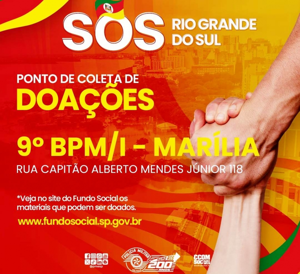 PM em Marília e região arrecada doações para o RS; sai na quinta-feira