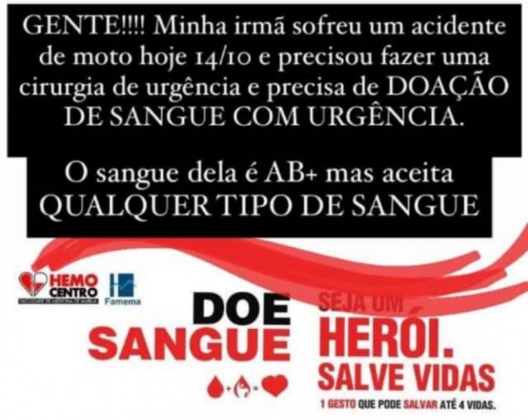 Família pede doações de sangue para vítima de acidente em Marília
