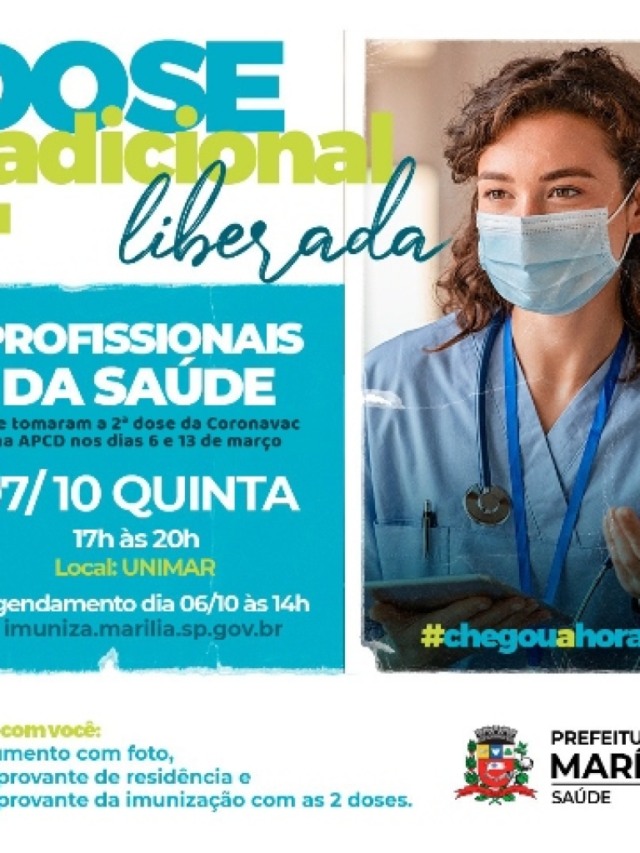 Marília abre cadastro para terceira dose de profissionais da Saúde