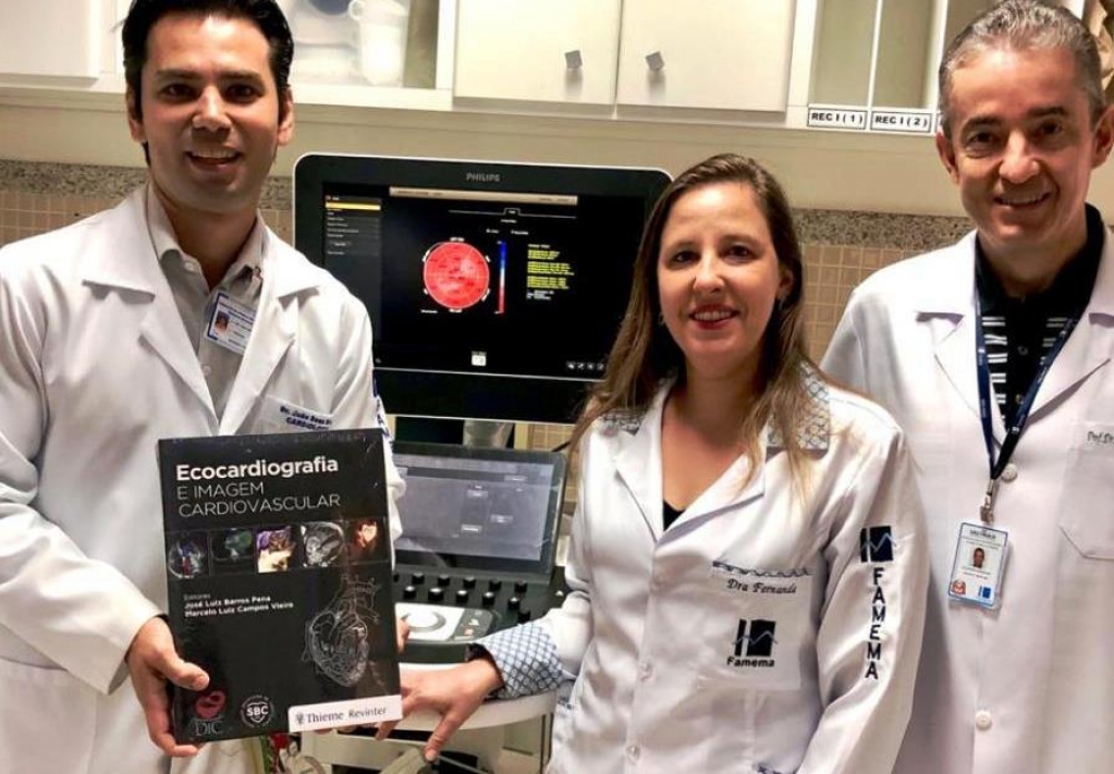 João Saes Braga, Fernanda Vilela e Alexandre Rodrigues, do setor de Ecocardiografia da Famema/HCFamema