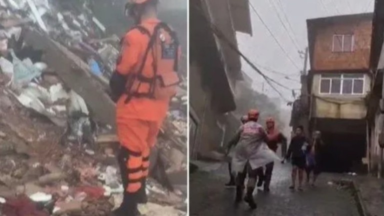 Reprodução / Corpo de Bombeiros Militares retiraram criança viva de escombros no Rio de Janeiro