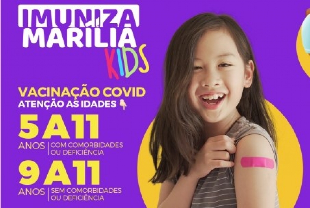 Marília vacina crianças de 9, 10 e 11 anos no sábado; cadastro nesta sexta